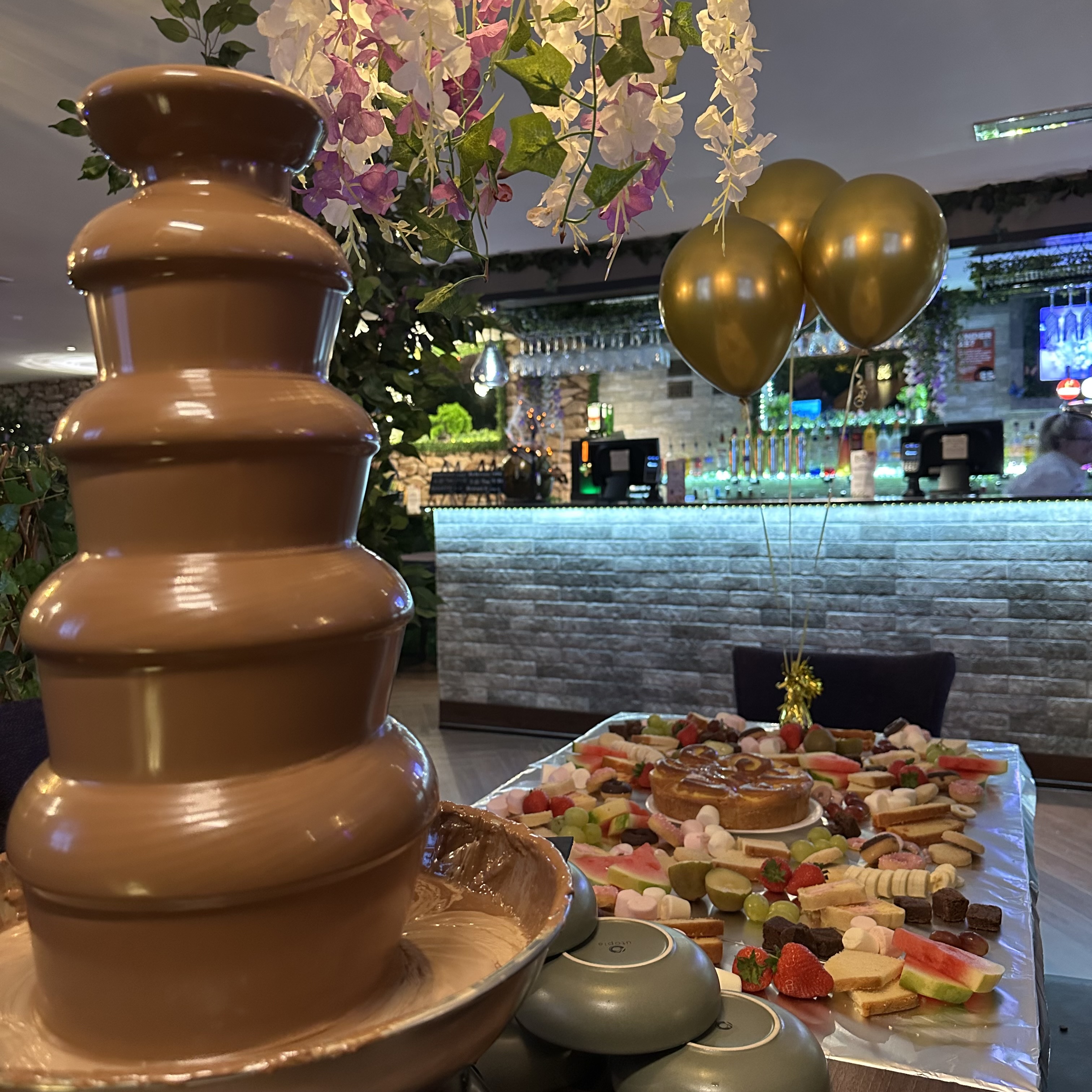 Chocolate celebration cake with cookies